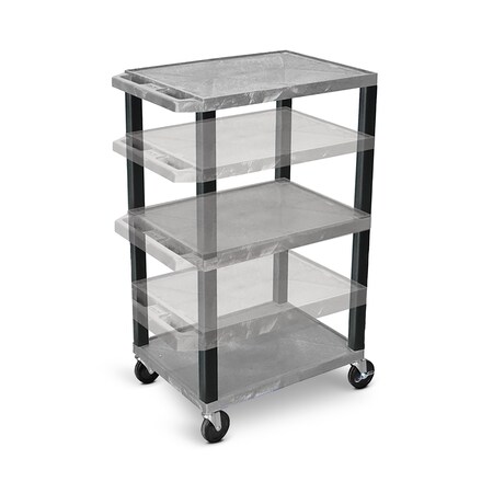 Luxor Multi-Height AV Cart -(16"- 42" height) - 3 Shelves - Gray with Black Legs WT1642GY-B